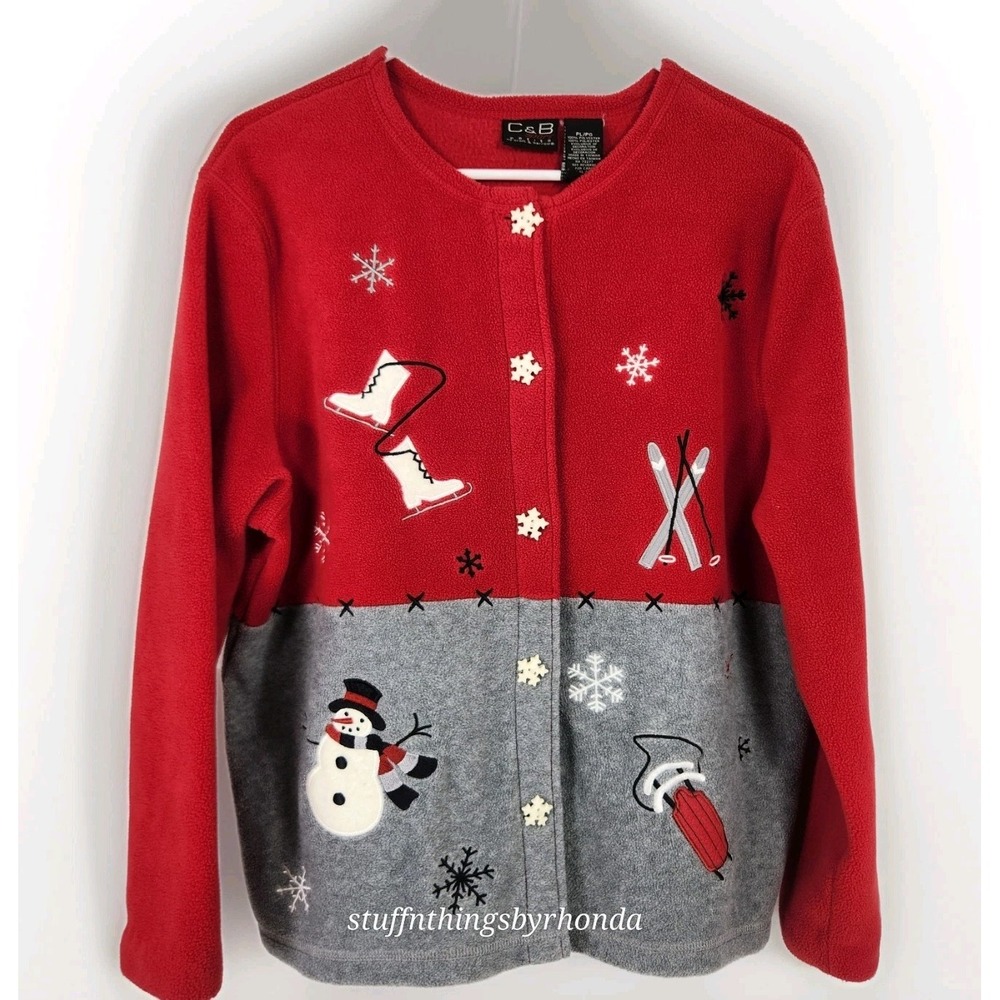 Vintage Croft & Barrow Sport Fleece Womens Ugly Christmas Snowflake Petite Lg‎